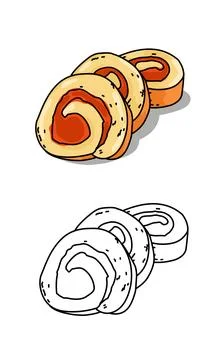 Illustration of Cut rolls Sponge cake with sweet pineapple jam inside. Dessert f Stock Illustration