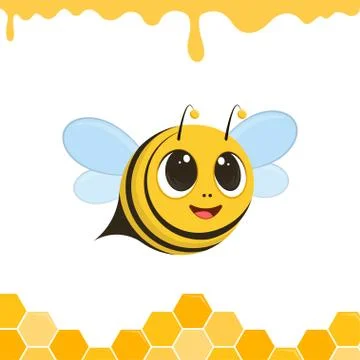 Illustration of a Cute Bee Flying and Smiling Stock Illustration