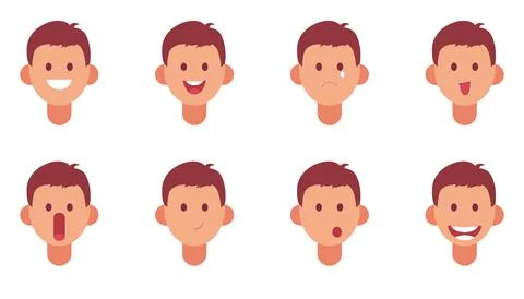 Illustration of cute boy faces showing different emotions Stock Illustration