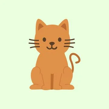 Illustration of a cute brown cat in flat design style, sitting Stock Illustration