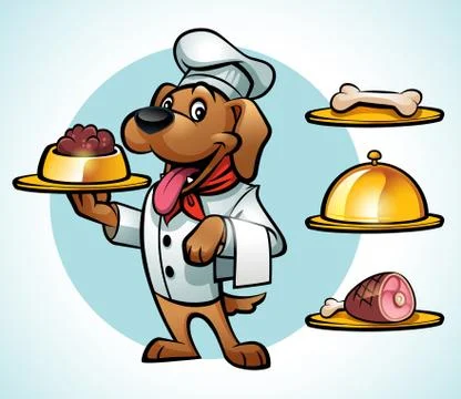 Illustration of a Cute Chef Dog Serving Food イラスト素材