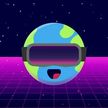Illustration of cute earth using metaverse VR  glasses 스톡 일러스트