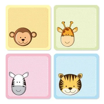Illustration of a cute  monkey, tiger,  giraffe and zebra, vector illustration Illustrazione stock