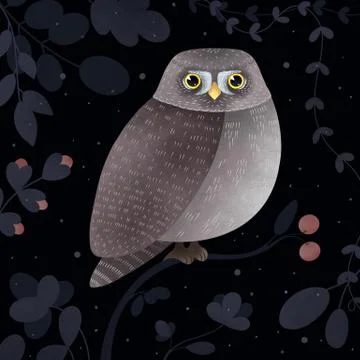 Illustration of a cute owl. Multi-colored owl on a dark background Stock Illustration