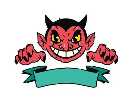 Illustration of a cute red demon. Vector. Devil, Lucifer is a cartoon not a c Stock Illustration