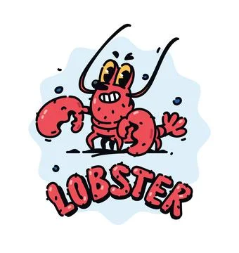 Illustration of a cute red lobster. Vector. Crustacean cartoon children's cha Stock Illustration