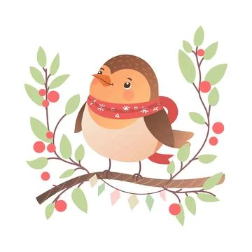 Illustration of cute robin bird. Vector illustration on white background Stock Illustration