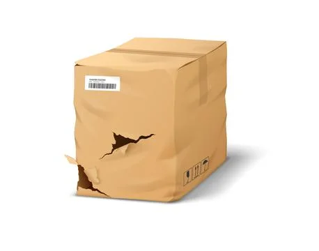Illustration of Damaged Cardboard Box with Tear Illustrazione stock