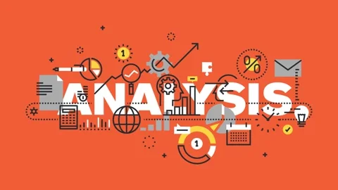 Illustration of data analysis concept featuring icons and symbols on a red .. Stock Footage 340282580