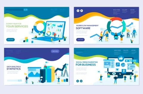 Illustration of data analysis, management app, consulting, social media Illustrazione stock