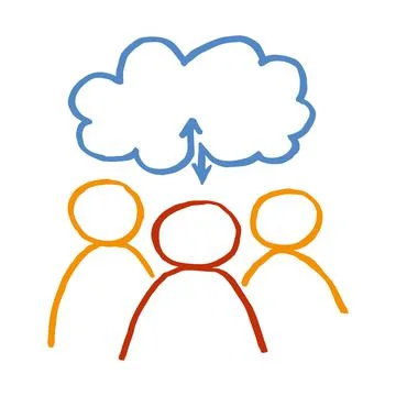 Illustration of data exchange between a group of people via cloud storage Stock Illustration