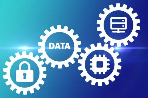 Illustration of data icons network on a blue background イラスト素材