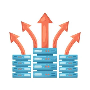 Illustration of Data Server with Flowing Arrows 스톡 일러스트