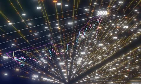 Illustration of a data visualization on a black futuristic background Stock Illustration