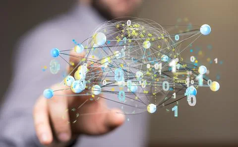 An illustration of database data cloud technology - integrated digital web co Stock Photos