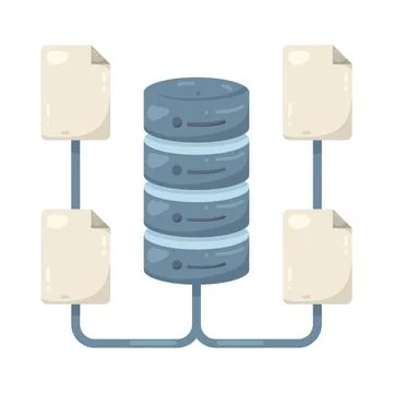 Illustration of database with document connections Illustrazione stock