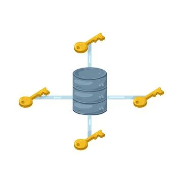 Illustration of database with a security key Stock Illustration