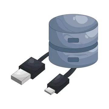 Illustration of database with a USB cable Stock Illustration