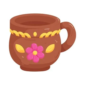 Illustration of decorative clay mug Stock Illustration