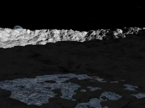 Illustration of a deep crater on the surface of the moon. Ilustração Stock