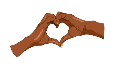 An illustration depicting two hands of black skin colors forming a heart Stock Illustration