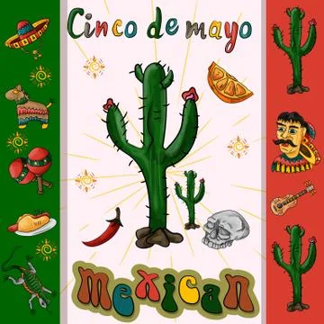 Illustration of the design 3 of the flag sticker on the Mexican theme of Cinc Stock Illustration