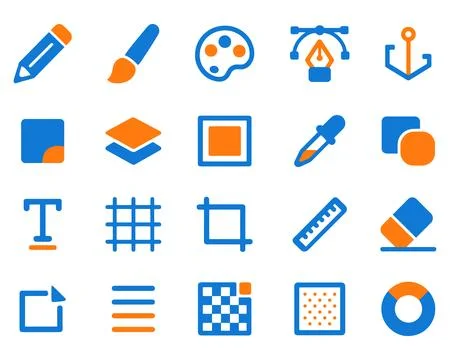 Illustration of design and editing tools featuring pencil, brush, color pal.. Illustrazione stock