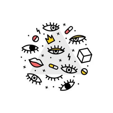 Illustration with design elements 80 s. Stock Illustration