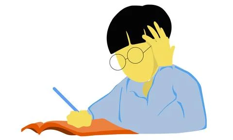 Illustration of a design flat of a boy studying. Perfect for poster element.. Stock Illustration