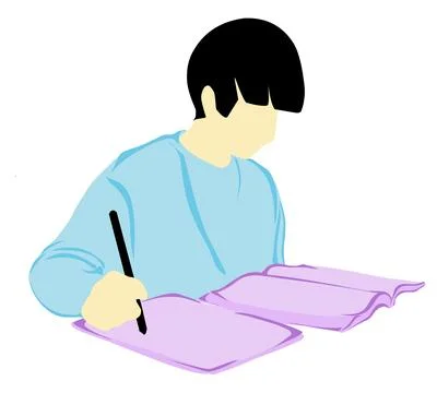 Illustration of a design flat of a boy studying. Perfect for poster element.. Stock Illustration