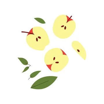 Illustration design red apple slice fresh natural with leaf unique Illustrazione stock