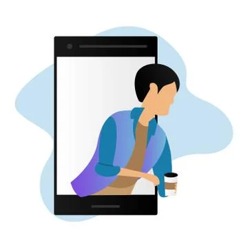 Illustration design young boy communicate on mobile phone Illustrazione stock