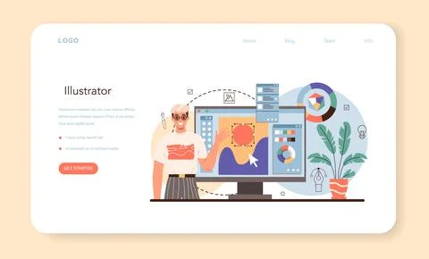 Illustration designer web banner or landing page. Artist drawing picture Stock Illustration