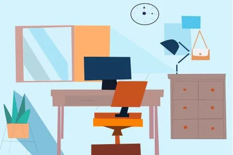 Illustration of desk and computer table Stock Illustration