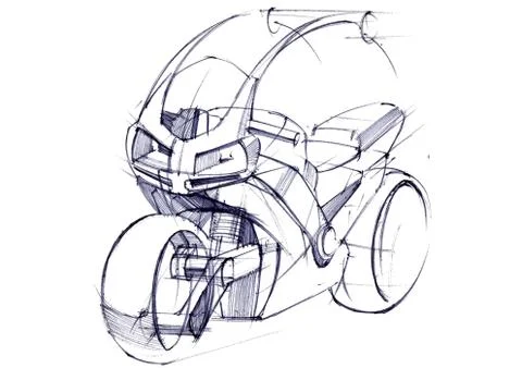 Illustration of the development of a motorcycle project for a city on electric Stock Illustration
