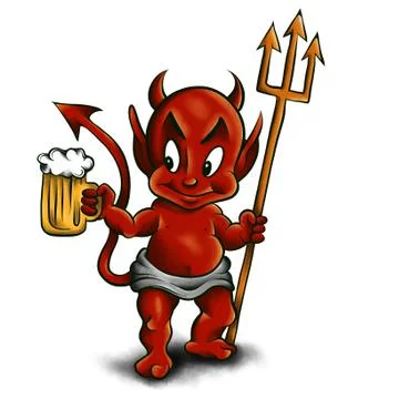 Illustration Devil Monster with beer on white background 스톡 일러스트