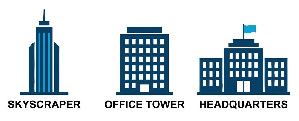Illustration of Different Building Types in Blue Stock Illustration