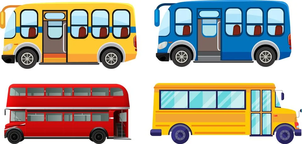 Illustration of different buses, with white background vector-eps Stock Illustration