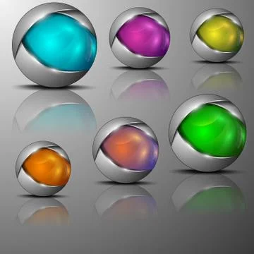 Illustration of different colored sphere shaped emblems Stock Illustration