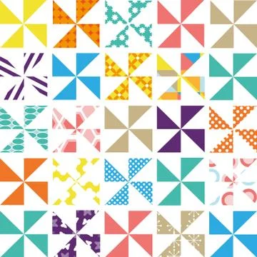 An illustration of different colorful triangular patterns isolated on a white 스톡 일러스트