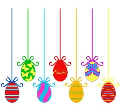 Illustration of different hanging Easter egg decorations Stock Illustration