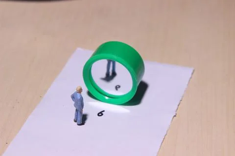 Illustration, different perspective makes another value, standing facing busi Stock Photos