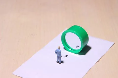 Illustration, different perspective makes another value, standing facing busi Stock Photos