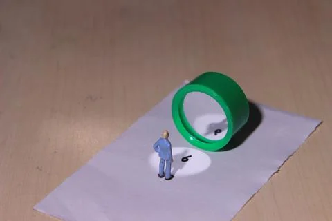 Illustration, different perspective makes another value, standing facing busi Stock Photos