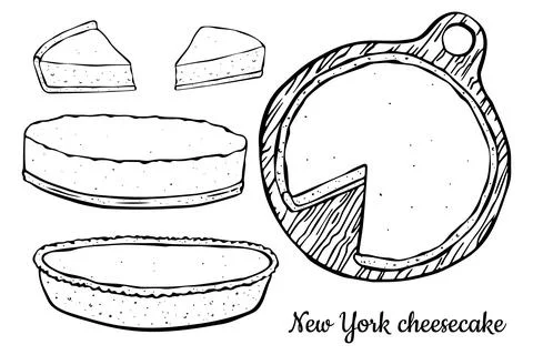 Illustration of different types of cheesecake. Pie top, side, slice of pie. Stock Illustration