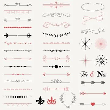 An illustration of different vintage border elements isolated on a white back Stock Illustration