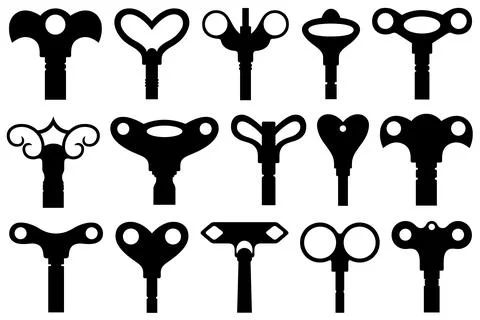 Illustration of different wind up keys Ilustração Stock