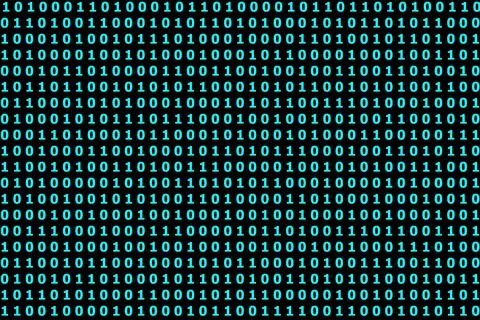 Illustration of a digital binary code number on a computer screen with a cyan co 库存插图