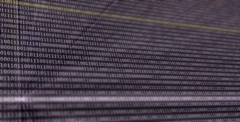 An illustration of digital binary data and streaming binary code on a black b Foto stock