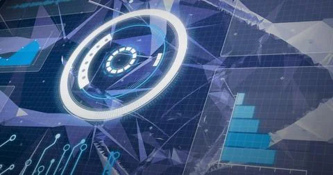 Illustration of digital circular patterns on blue checked background, copy sp Stock Illustration